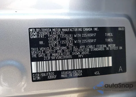 2022 Toyota Rav4 Le из США, поврежденный, VIN 2T3F1RFV5NC289895